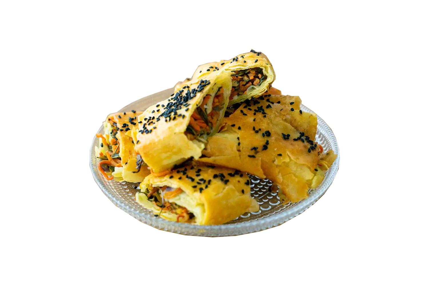 Ruccola, morot & purjolöksfylld filodeg Börek